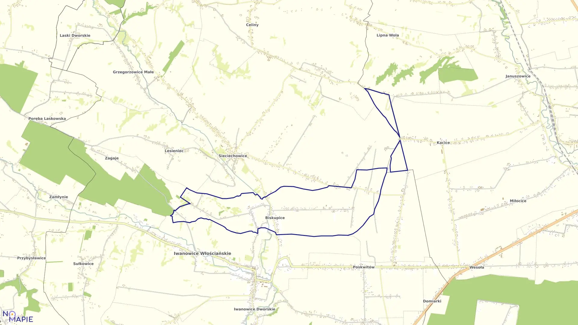 Mapa obrębu Biskupice w gminie Iwanowice