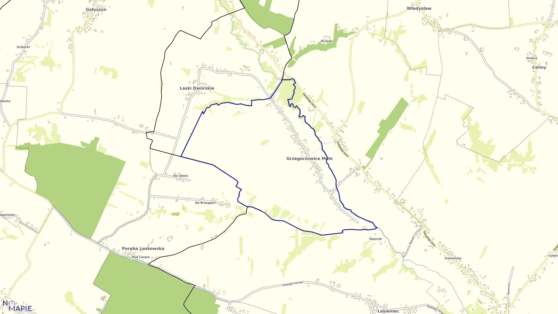 Mapa obrębu Grzegorzowice Małe w gminie Iwanowice