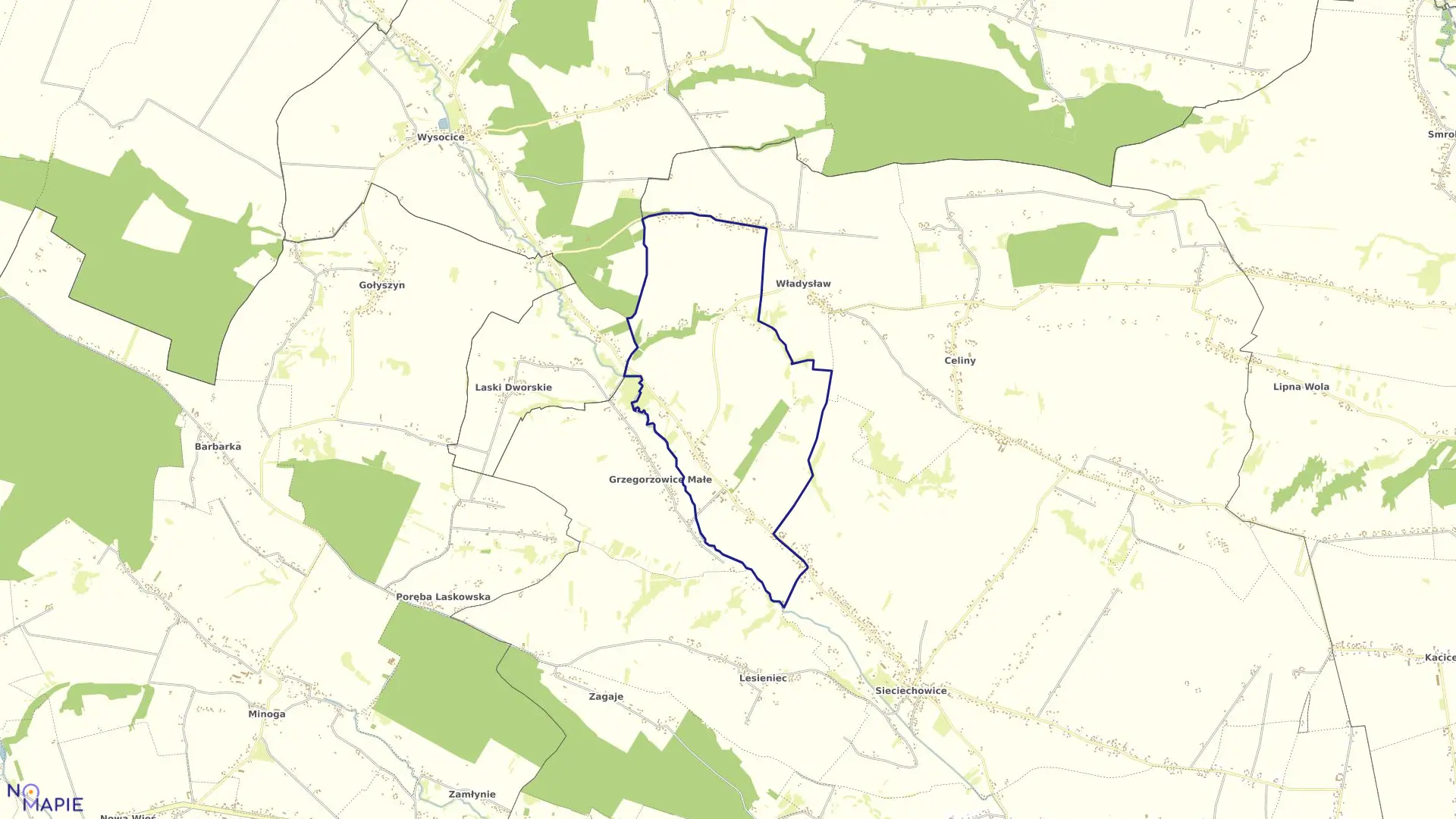 Mapa obrębu Grzegorzowice Wielkie w gminie Iwanowice