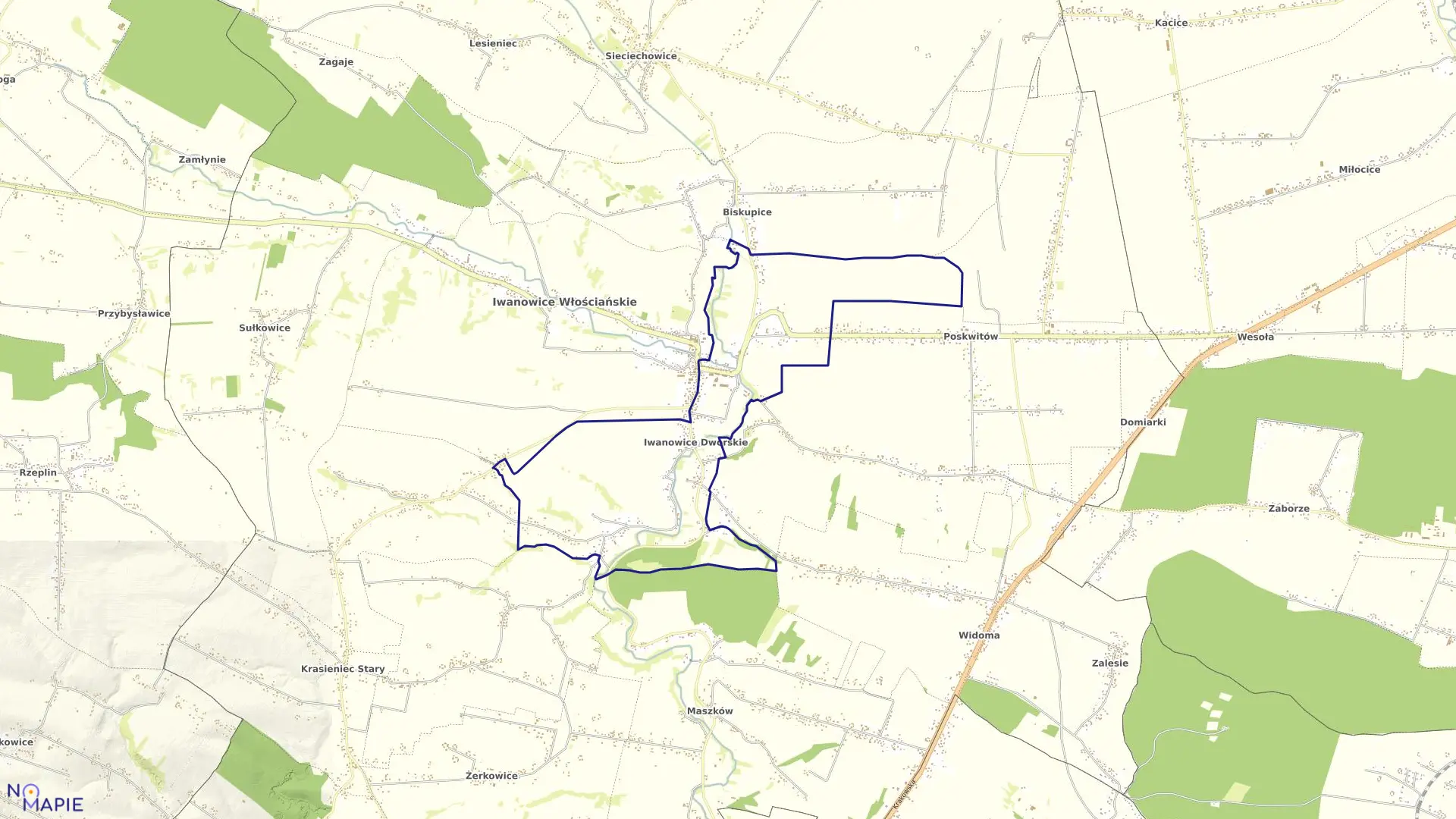 Mapa obrębu Iwanowice Dworskie w gminie Iwanowice