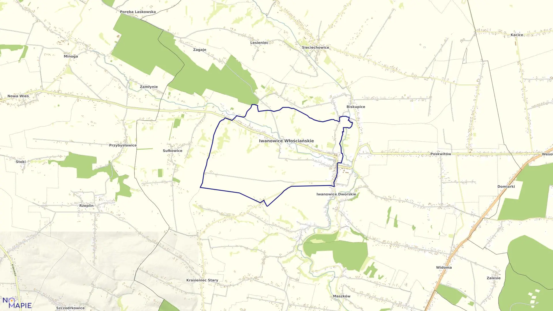 Mapa obrębu Iwanowice Włościańskie w gminie Iwanowice