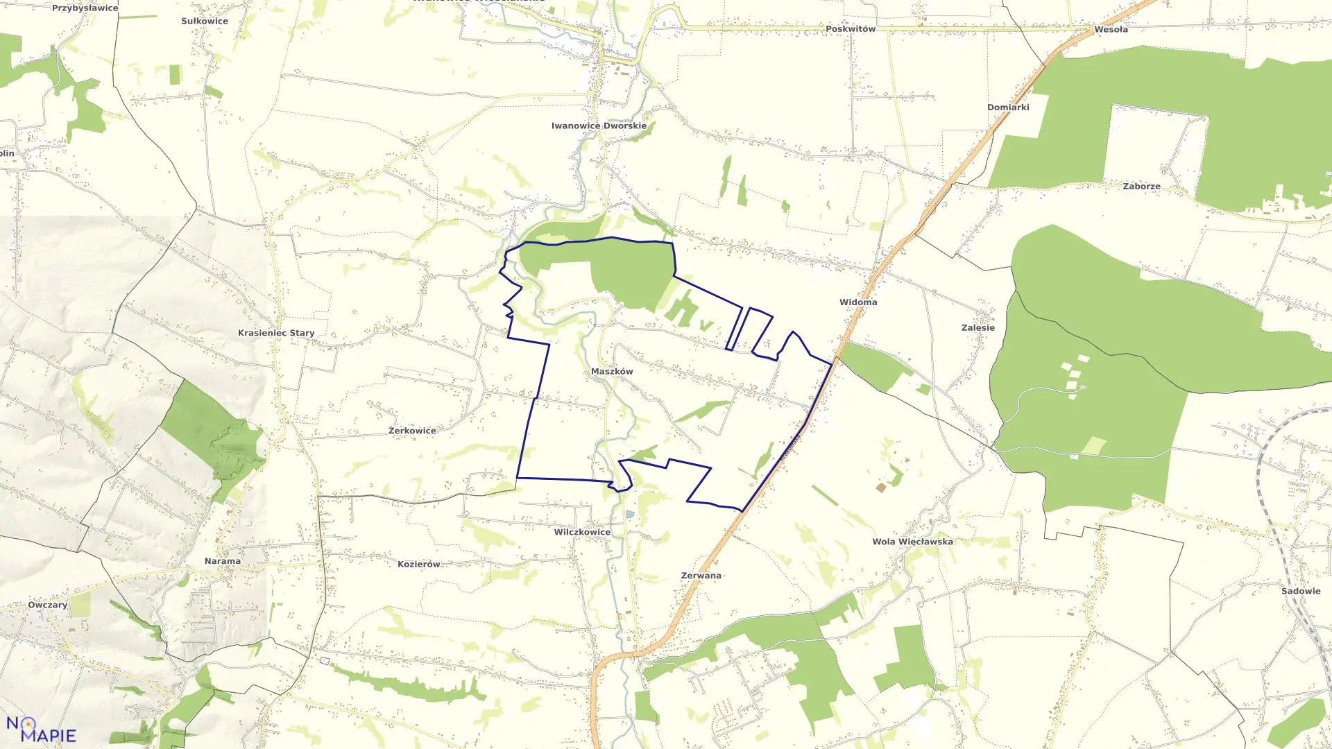 Mapa obrębu Maszków w gminie Iwanowice