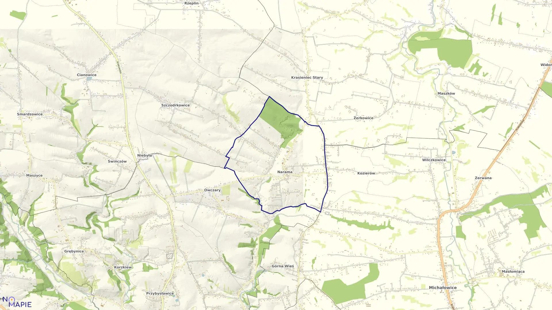 Mapa obrębu Narama w gminie Iwanowice