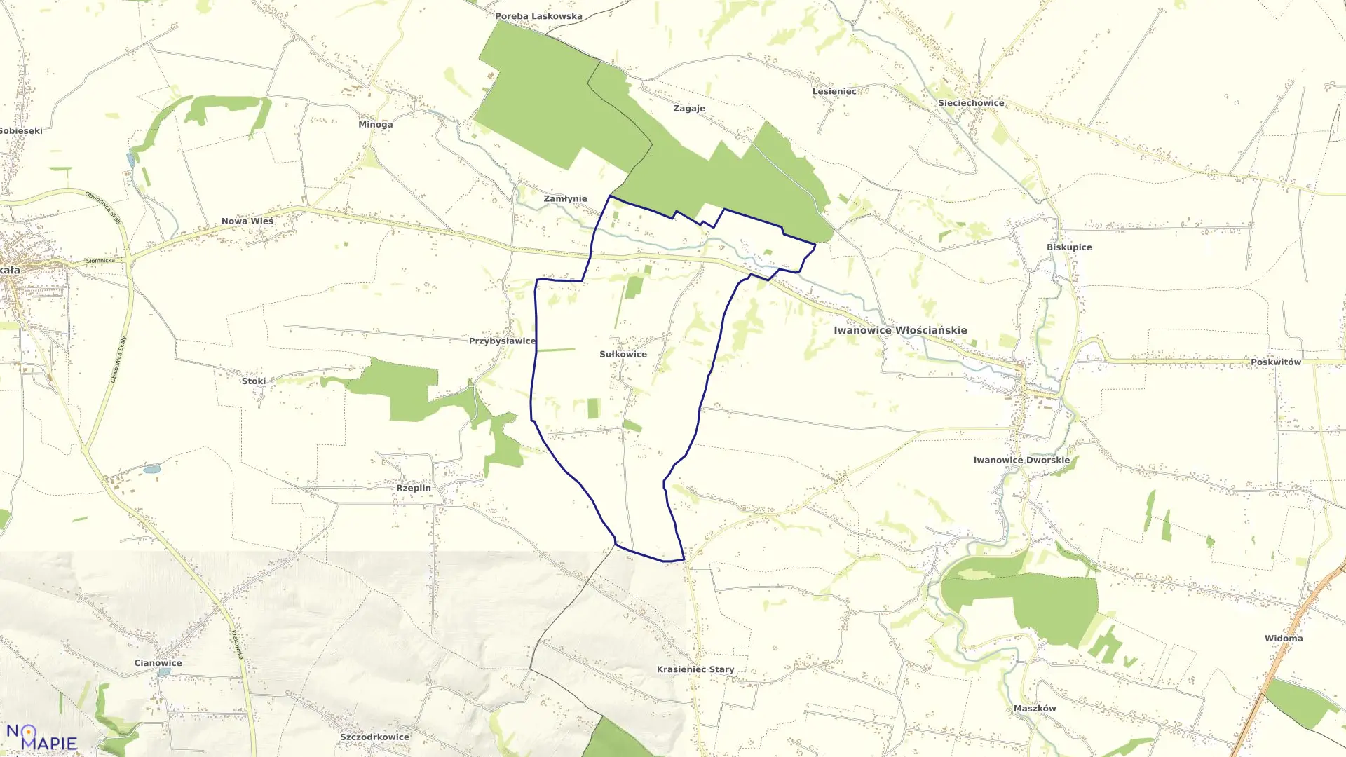 Mapa obrębu Sułkowice w gminie Iwanowice