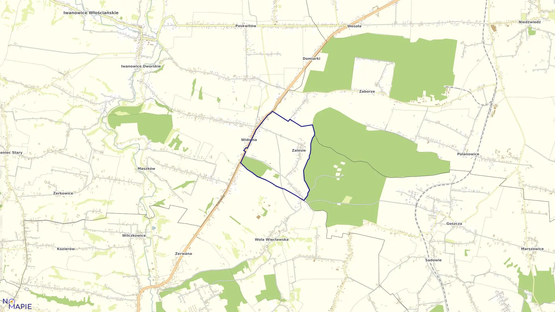 Mapa obrębu Zalesie w gminie Iwanowice